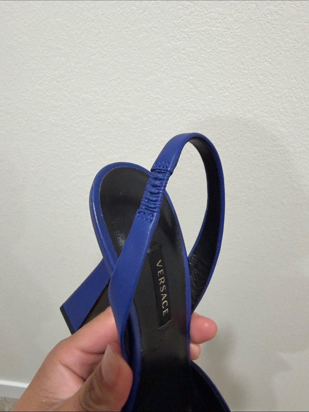 Versace Royal Blue Medusa Pointed Slingback Heels - Picture 7 of 11